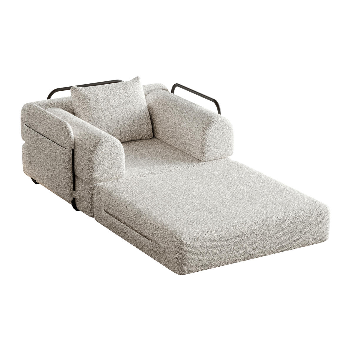 SCHLAFSOFA aus Chenille Khaki 2-in-1 mit Armlehnen-Staufach und Stahlrahmen - Naturfarben, Textil (94/49.5/181.6cm) - Modfu