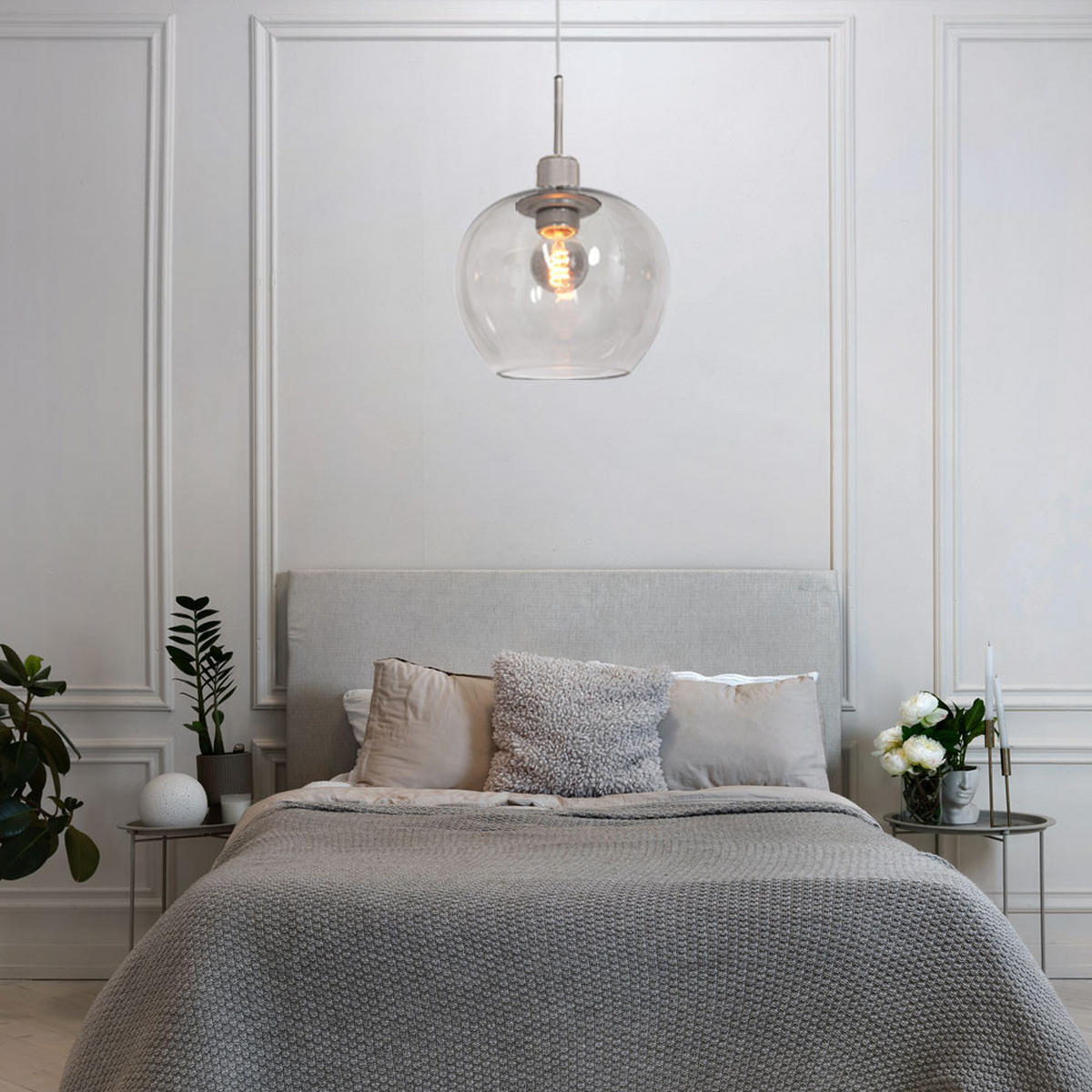 HÄNGELEUCHTE Metall Glas Grau - Grau, Glas (16/16/160cm)