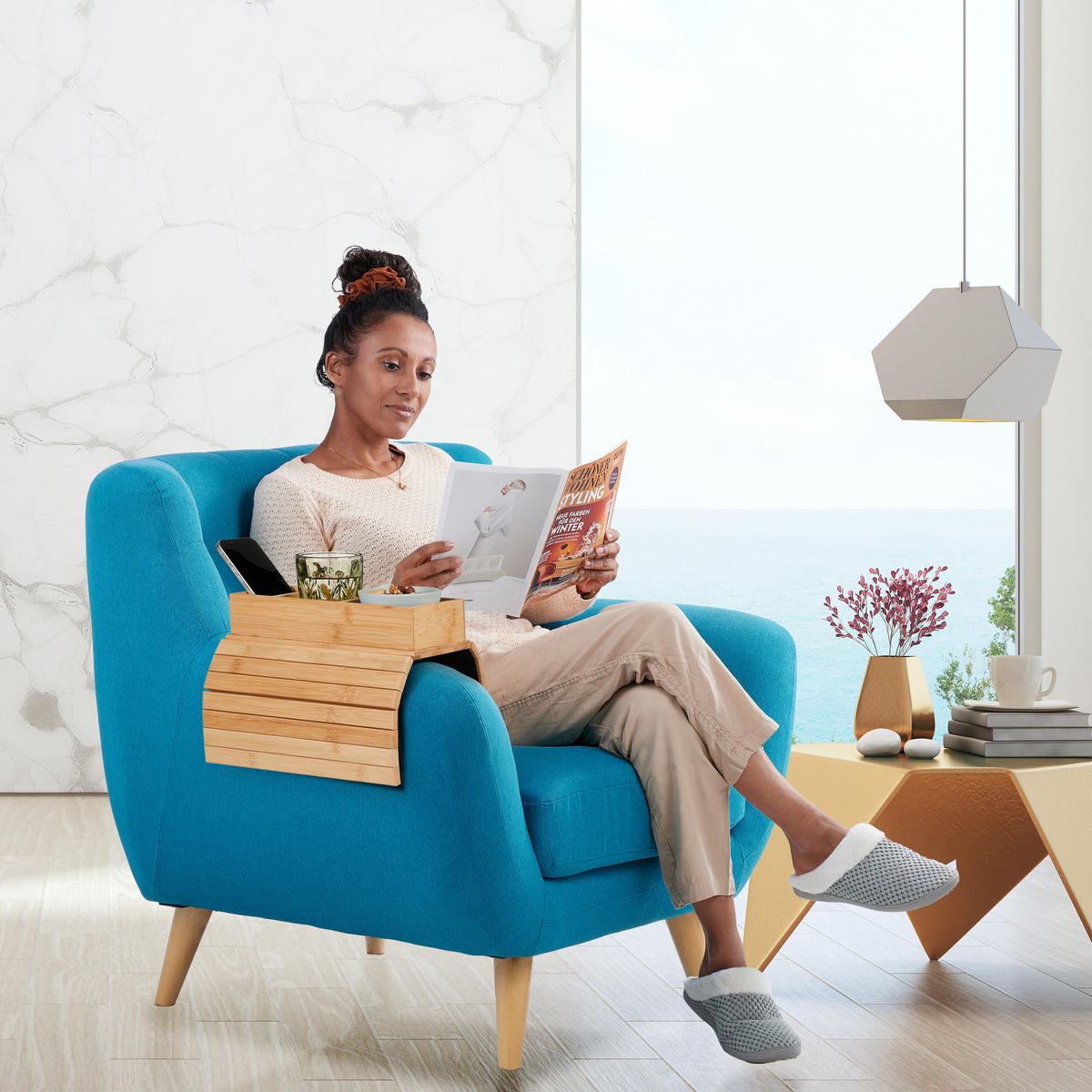 SOFATABLETT - Multicolor, Holz/Textil (42/6.5/28cm) - Relaxdays