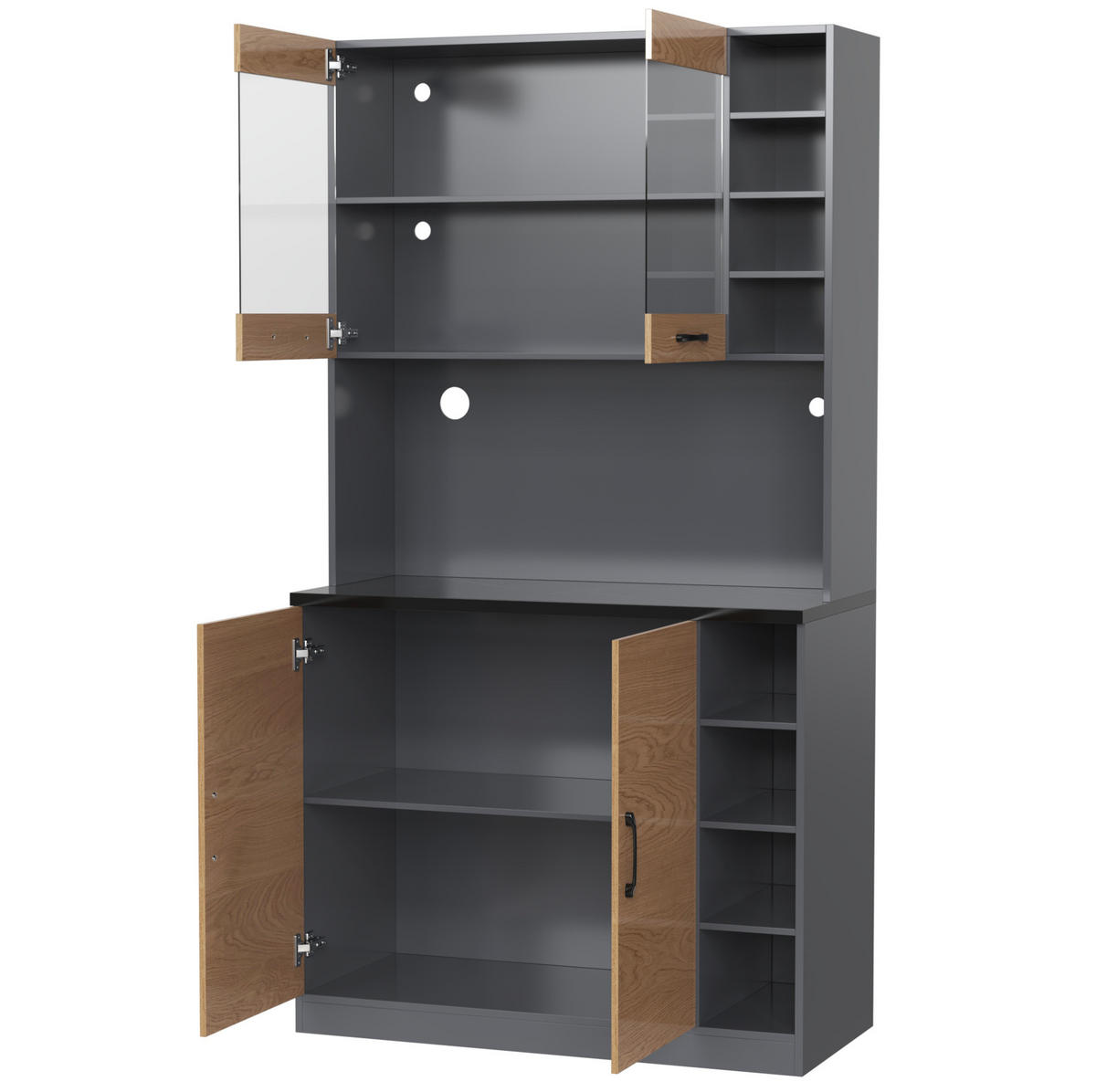 DONJI kuhinjski element, 100/47/187 cm, MDF i akril, prirodna/siva s LED rasvjetom - prirodne boje, drvni materijal (100/187/47cm) - BEAOK