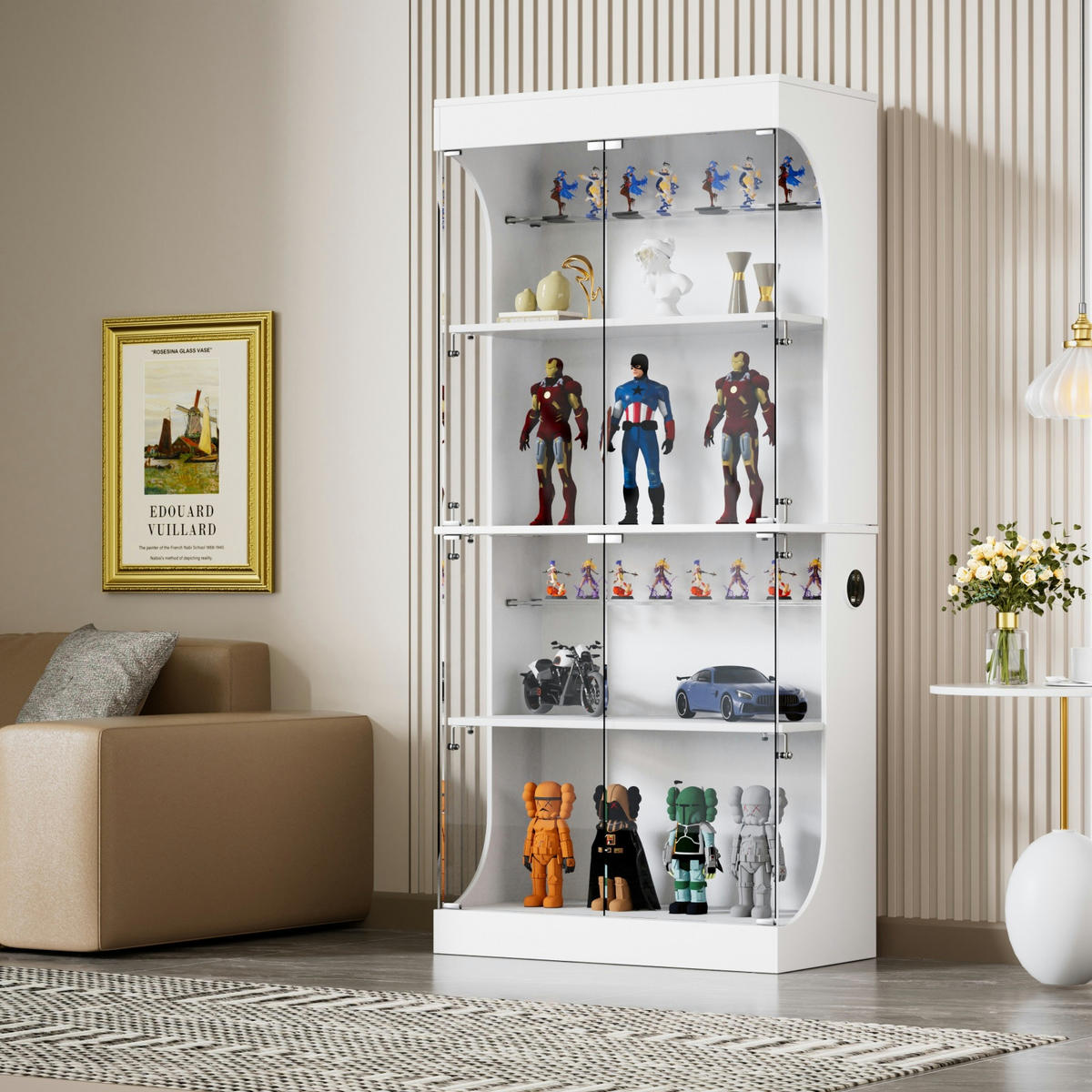VITRINENSCHRANK Weiß 80/35/165 cm mit LED Beleuchtung und Ladestation - Weiß, Glas (80/165/35cm) - PARAFTA HOME