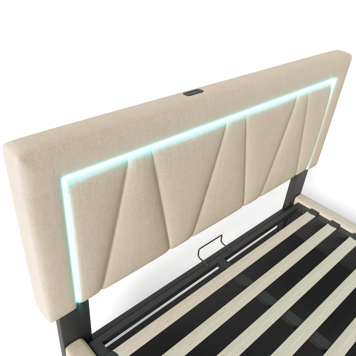 POLSTERBETT 160/200 cm mit Bettkasten, LED & USB/Type‑C, höhenverstellbares Kopfteil,Beige - Beige, Textil (160/200cm) - Redom