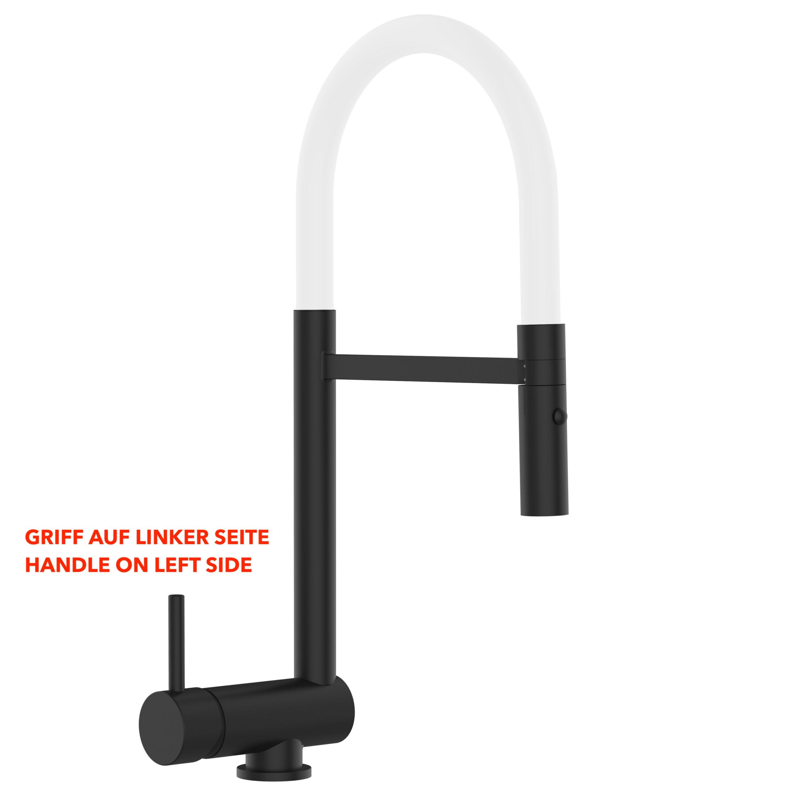 VORFENSTER-KÜCHENARMATUR, Umklappbar 6 CM, Schwarz Matt und Weiß, 2-Strahl-Brause, LINKER HEBEL - Weiß, Metall (21.3/48.2/21.3cm) - VIZIO