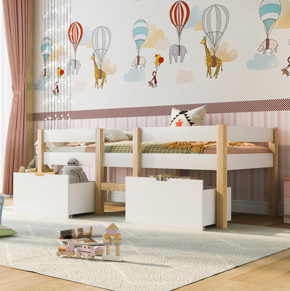KINDERBETT 90/200 cm mit Rausfallschutz, Leiter und 2 Schubladen, Weiß - Weiß, Holzwerkstoff (90/200cm) - Redom