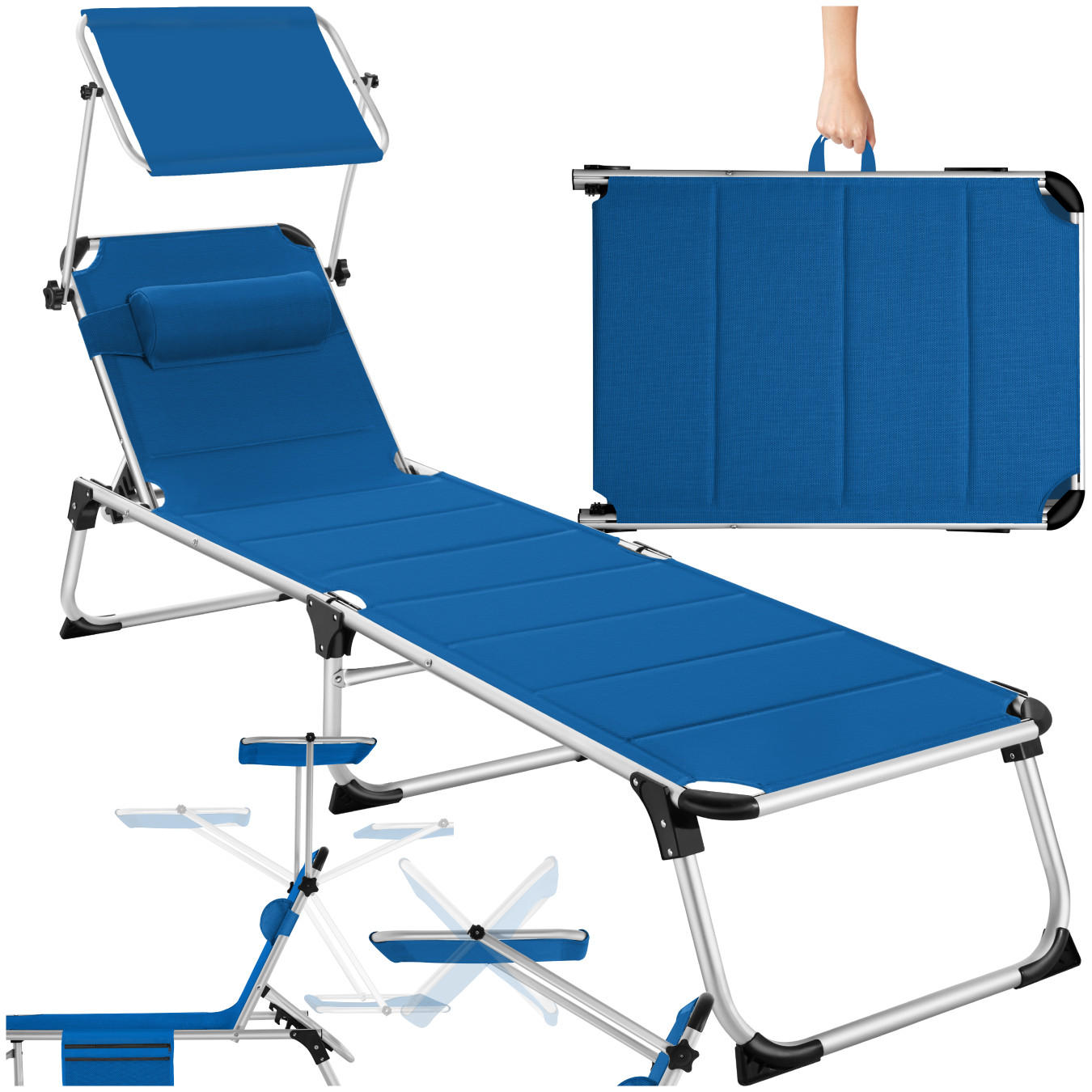 SONNENLIEGE Lorella,220 x 60,5 x 34 cm, mit Seitentasche ,blau - Blau, Kunststoff (60.5/115/200cm) - tectake