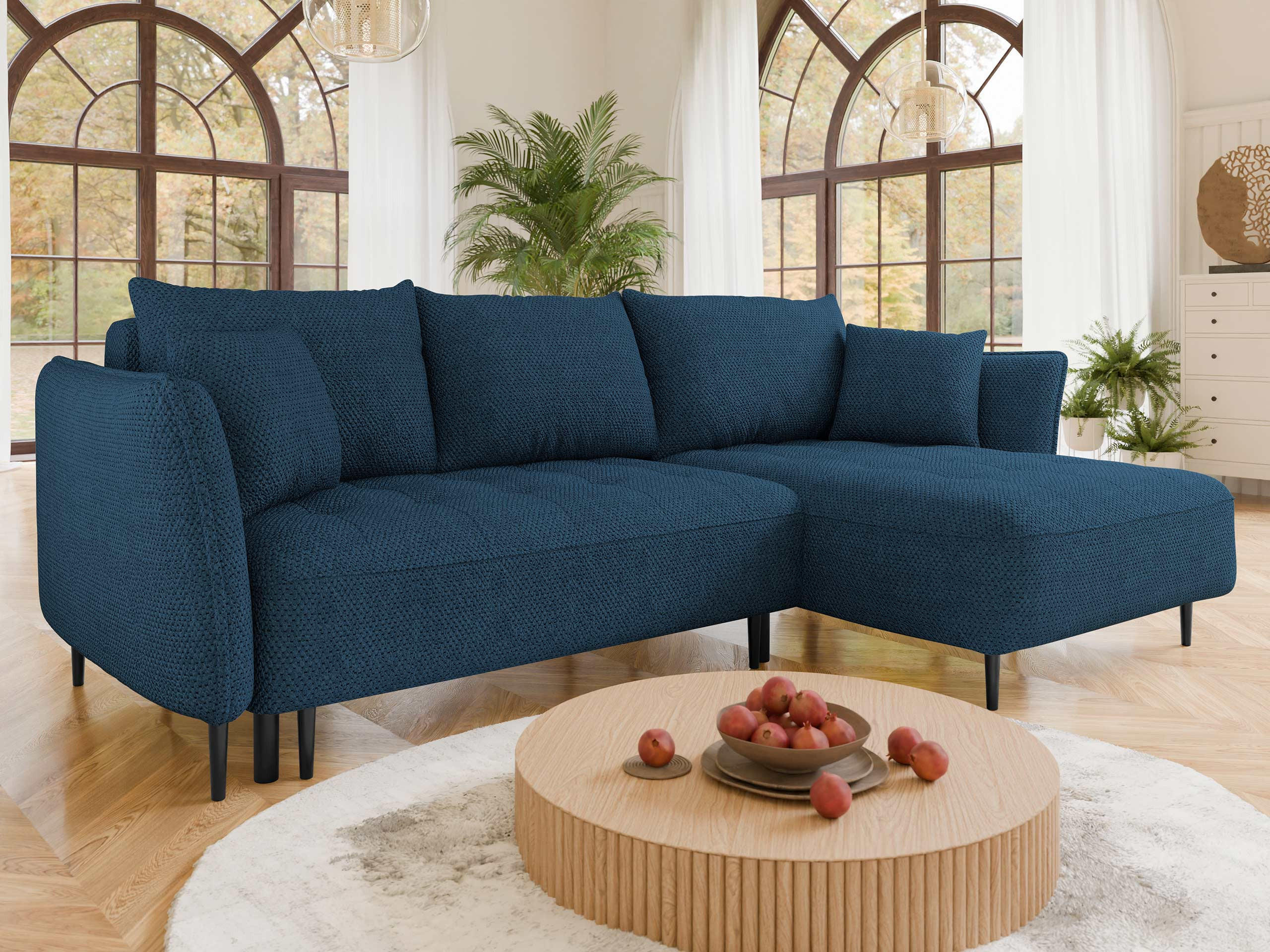 ECKSOFA Bari, Seite: Rechts - Schwarz/Dunkelblau, Holz/Textil (276/158cm) - MIRJAN24