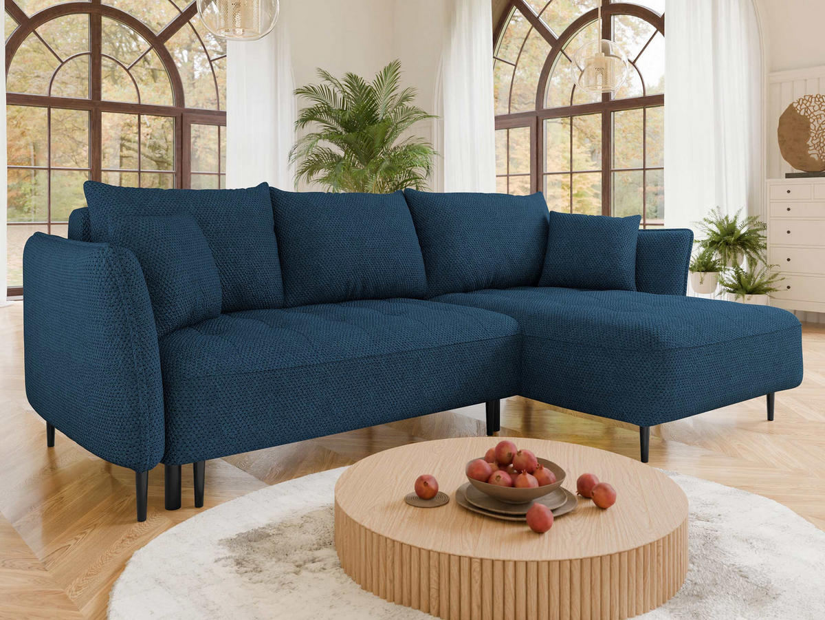 ECKSOFA Bari, Seite: Rechts - Schwarz/Dunkelblau, Holz/Textil (276/158cm) - MIRJAN24