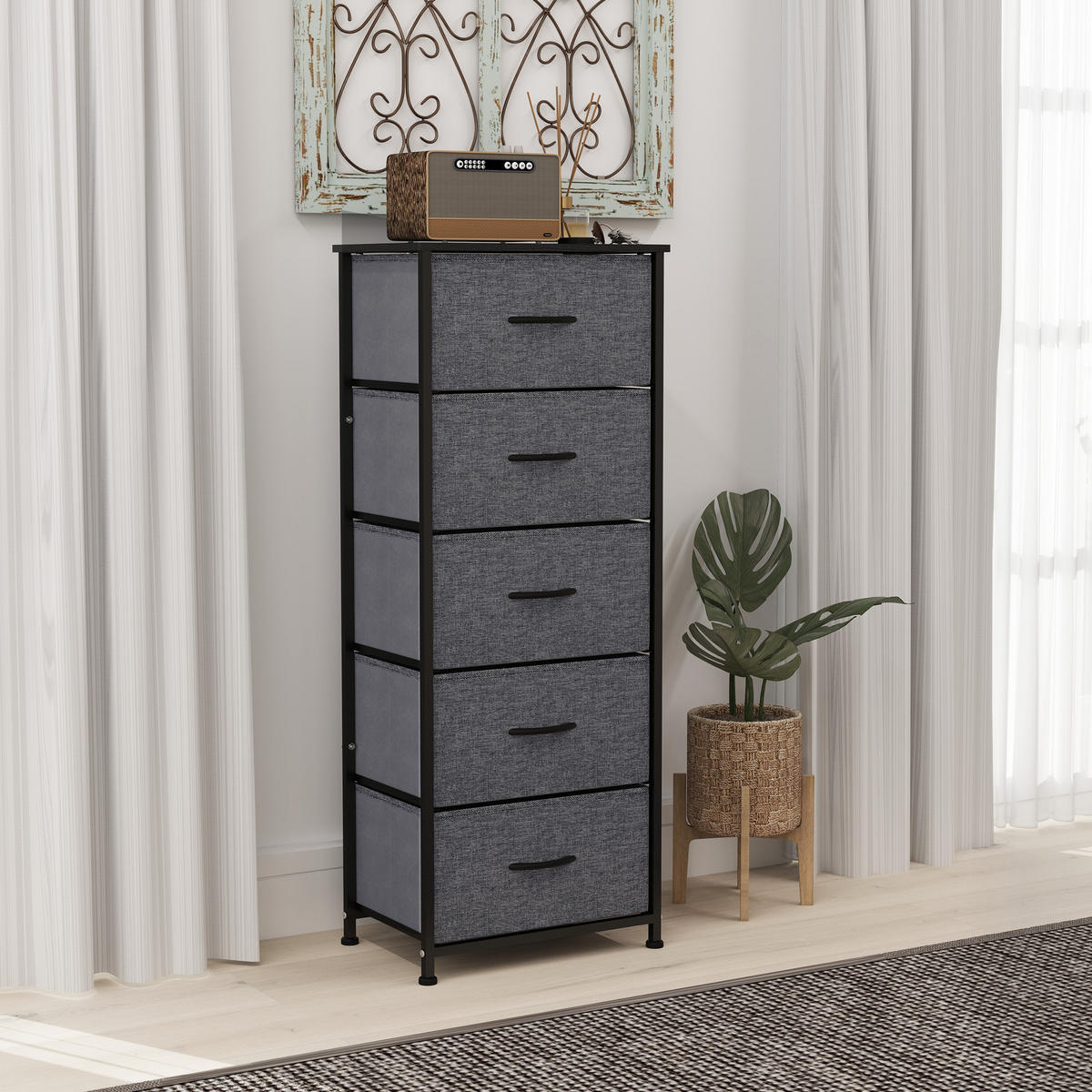 KOMMODE DE-12498 5 Schubladen 45/30/116 cm Dunkelgrau - Dunkelgrau, Metall (45/116/30cm) - ComfortXL
