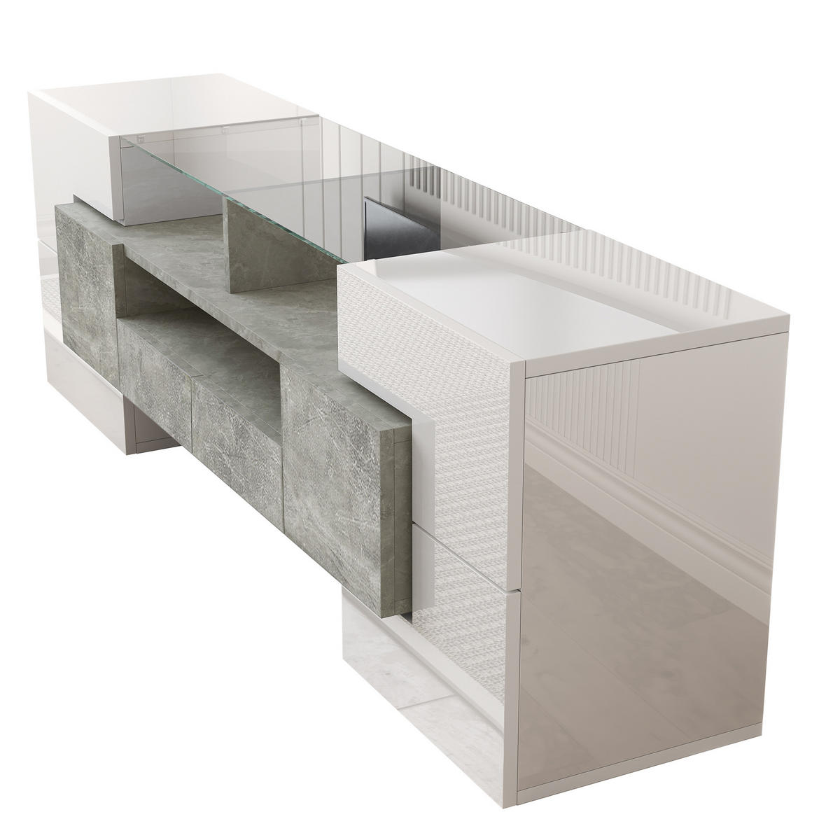 TV-ELEMENT145X30X51CM HochglanzWeiß LEDBeleuchtung Glasoberfläche - Weiß, Holz (38/35/53.59cm) - Raelunyi