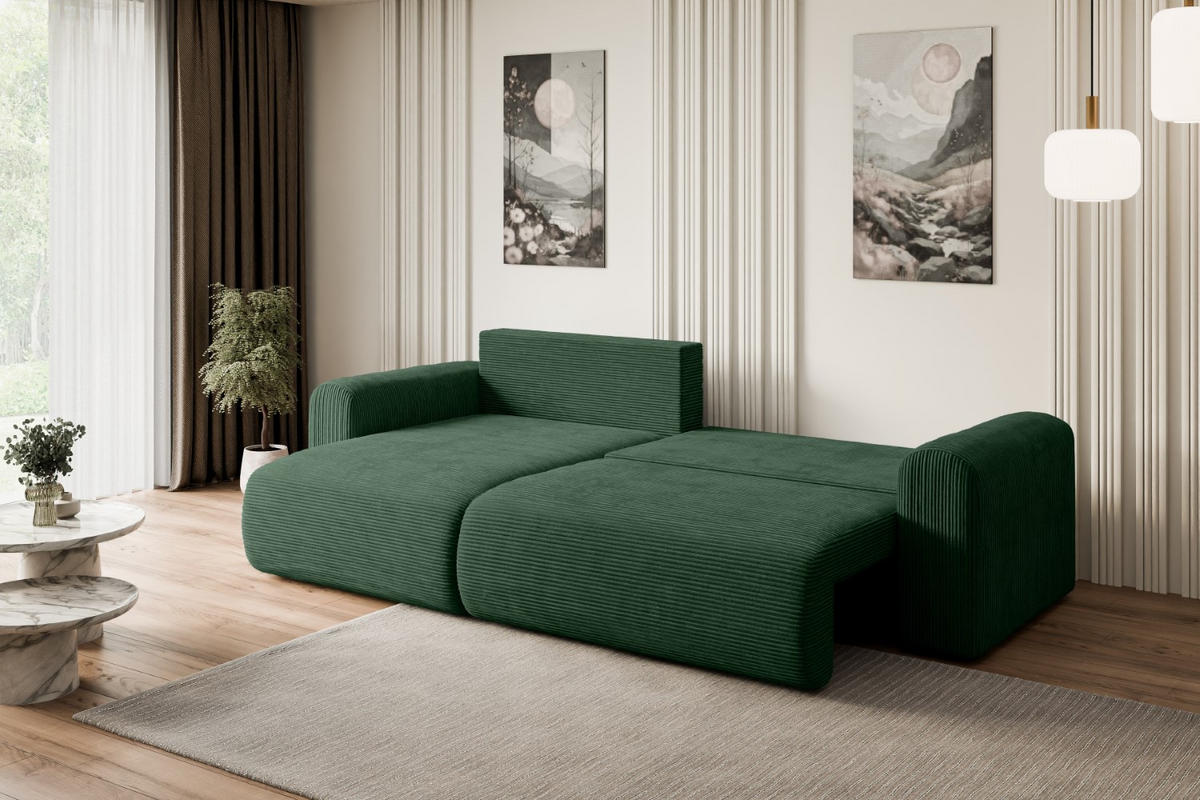ECKSOFA mit Schlaffunktion und Bettkasten ORRO-L - 272x145x83 cm Grün Cord - Schwarz/Grün, Holzwerkstoff/Kunststoff (272/145cm) - ALTDECOR