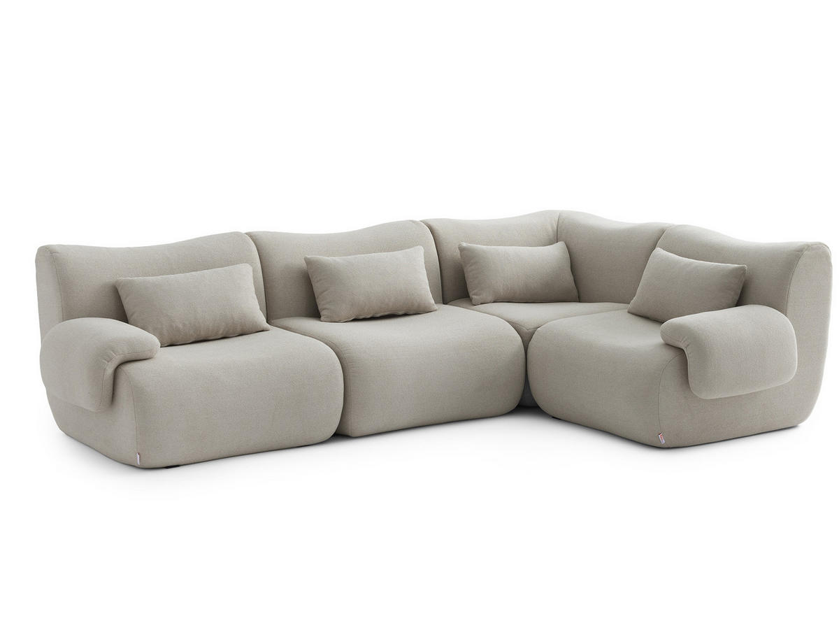 WOHNLANDSCHAFT Bouclé-Stoff Steinbeige - Greige, Textil (356/73/190cm) - MILYsofa