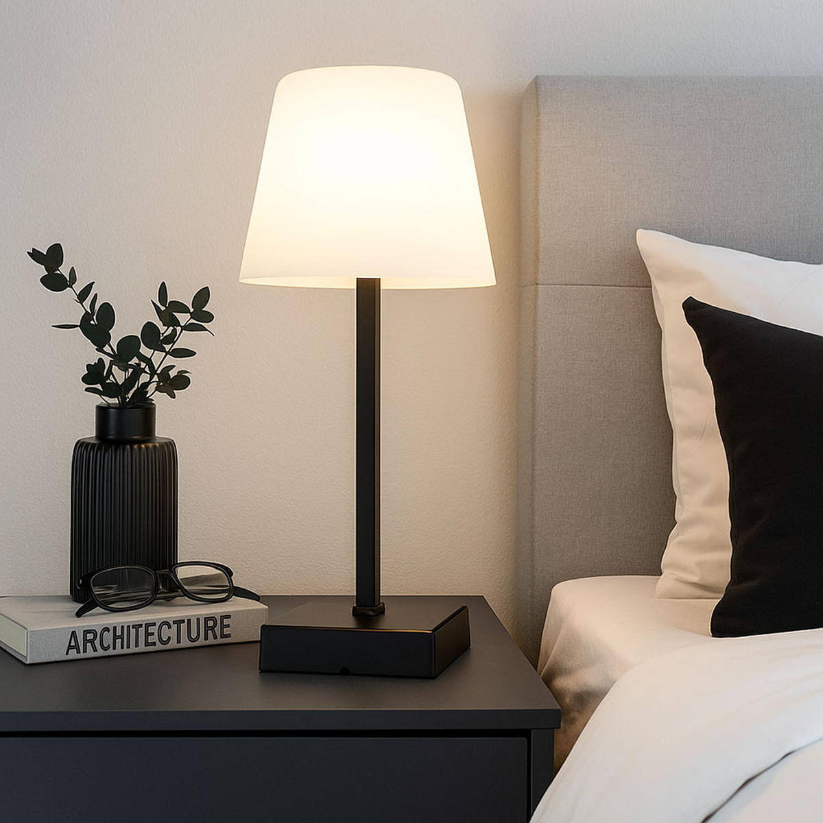 LED TISCHLEUCHTE schwarz Touchdimmer opal - Schwarz, Metall (8.5/8.5/25.5cm) - Globo Lighting