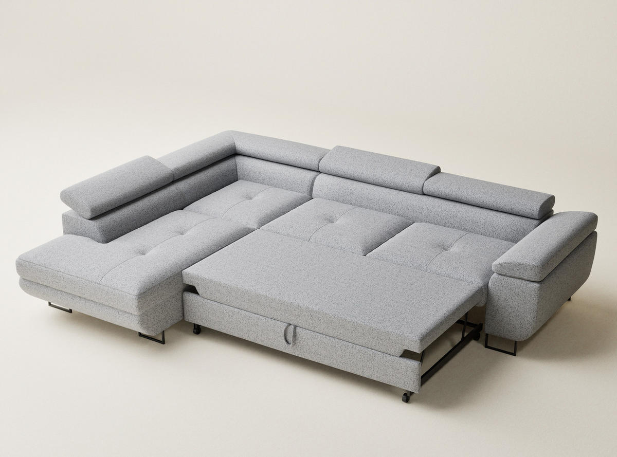 ECKSOFA MIT SCHLAFFUNKTION Concord Hellgrau Webstoff - Hellgrau/Schwarz, Holz/Holzwerkstoff (277/203cm) - Maison de Reve