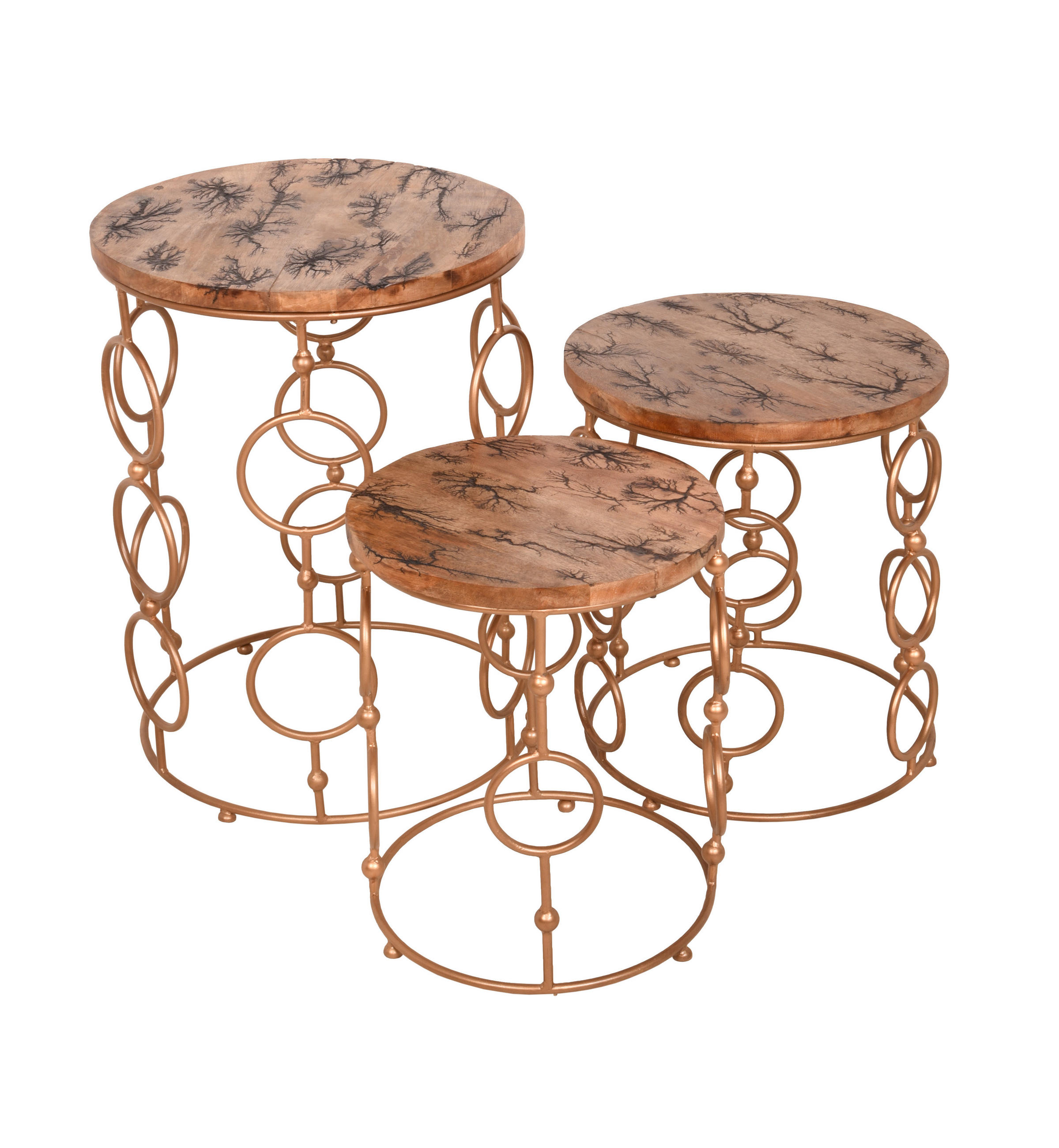 BEISTELLTISCH Jason 3er Set Mangoholz Gold 44x36x36cm - Goldfarben, Holz (36/36/44cm) - DELUKE