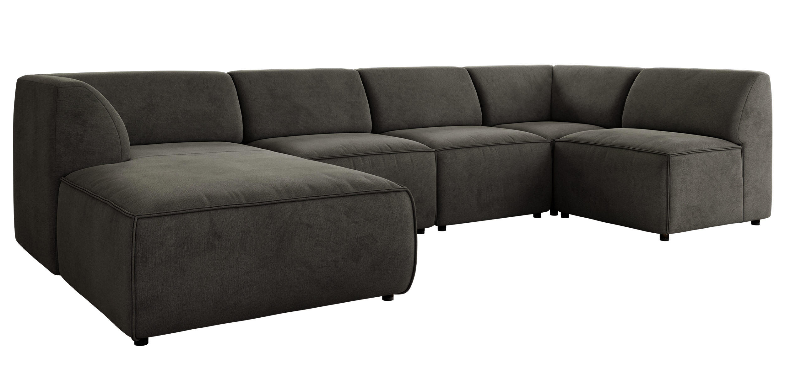 WOHNLANDSCHAFT MODARO U 5M - Dunkelgrau Velvet - Links - Dunkelgrau/Schwarz, Textil (180/78/345cm) - MKS