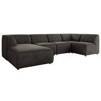 WOHNLANDSCHAFT MODARO U 5M - Dunkelgrau Velvet - Links - Dunkelgrau/Schwarz, Textil (180/78/345cm) - MKS