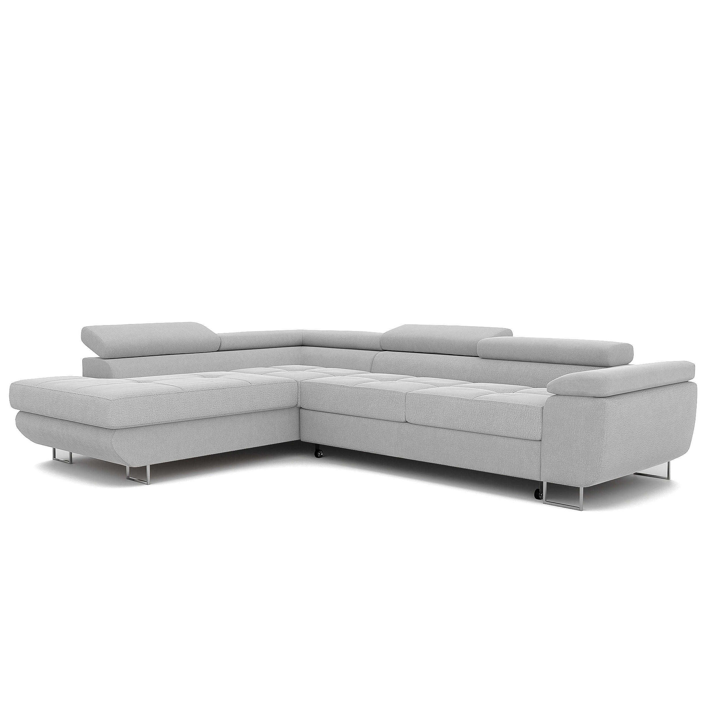 ECKSOFA ANTON links, mit Schlaffunktion und Bettkasten Hellgrau - Hellgrau, Holzwerkstoff/Kunststoff (274/203cm) - Idohome