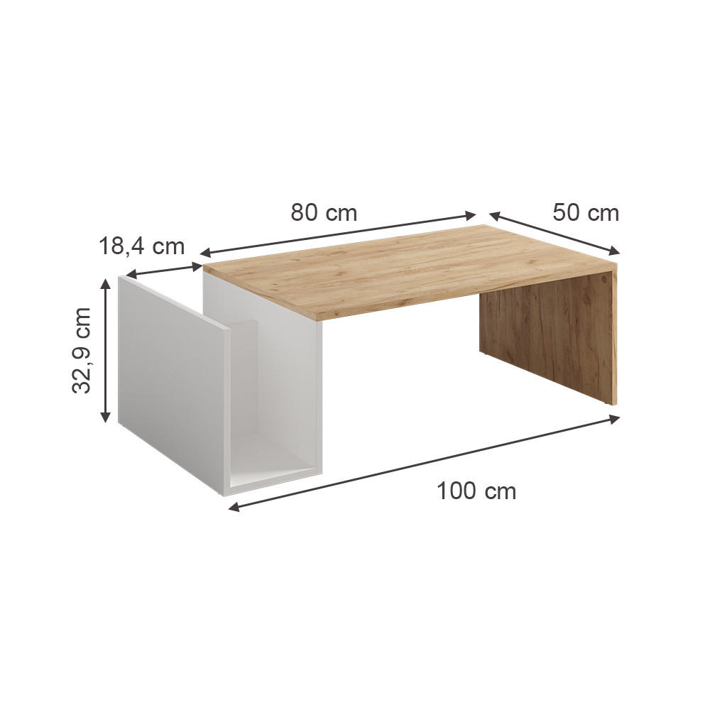 COUCHTISCH Avento Goldkraft Eiche/Weiß 100 x 50 cm - Honigeiche/Weiß, Holzwerkstoff (50/100/32.9cm) - Vicco