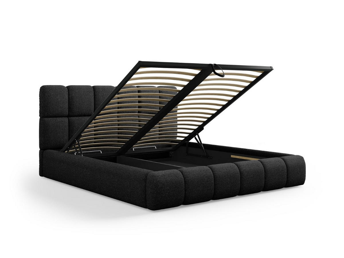 BETT mit Bettkasten und Kopfteil Bellis aus Chenille-Stoff schwarz 140x200cm - Schwarz, Textil (140/200cm) - Micadoni