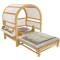 HAUSBETT 140/200 cm in Weiß/Natur mit Ausziehfunktion und seitlicher Ablage - Weiß, Holzwerkstoff (140/200cm) - Flora Grace