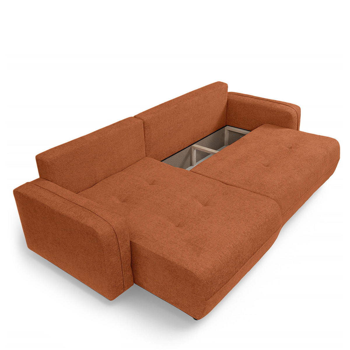 ECKSOFA mit Schlaffunktion - 272 cm - Terracotta/Schwarz, Kunststoff/Textil (272/145cm) - home24
