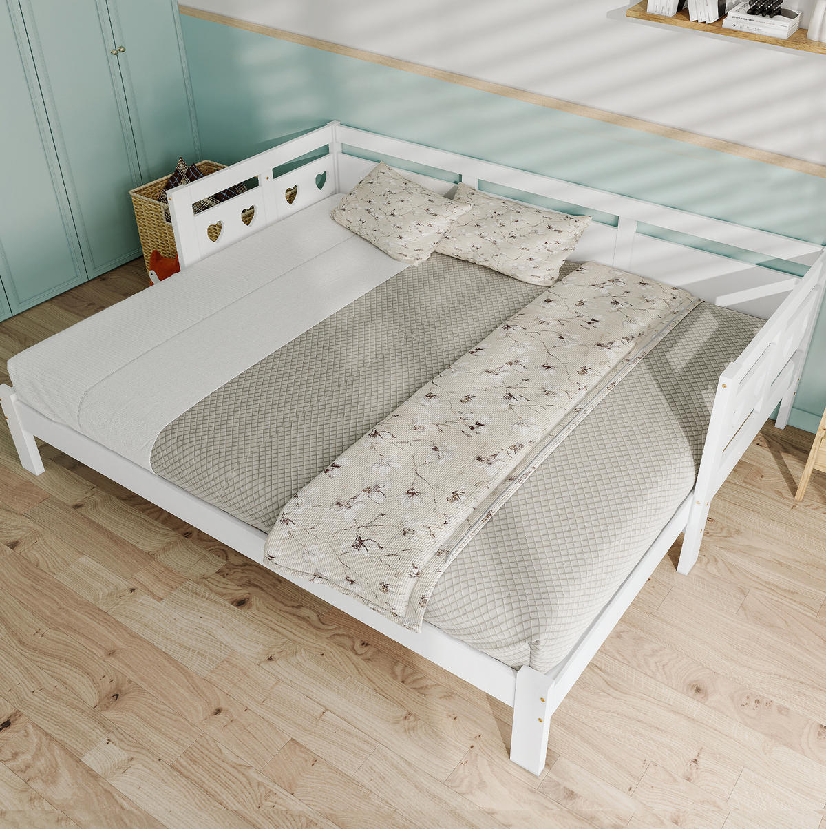 OBLAZINJENA postelja iz lesa, 98-187/196/66 cm bela, izvlečna z 2. ležiščem - bela, leseni material (90/190cm) - BEAOK