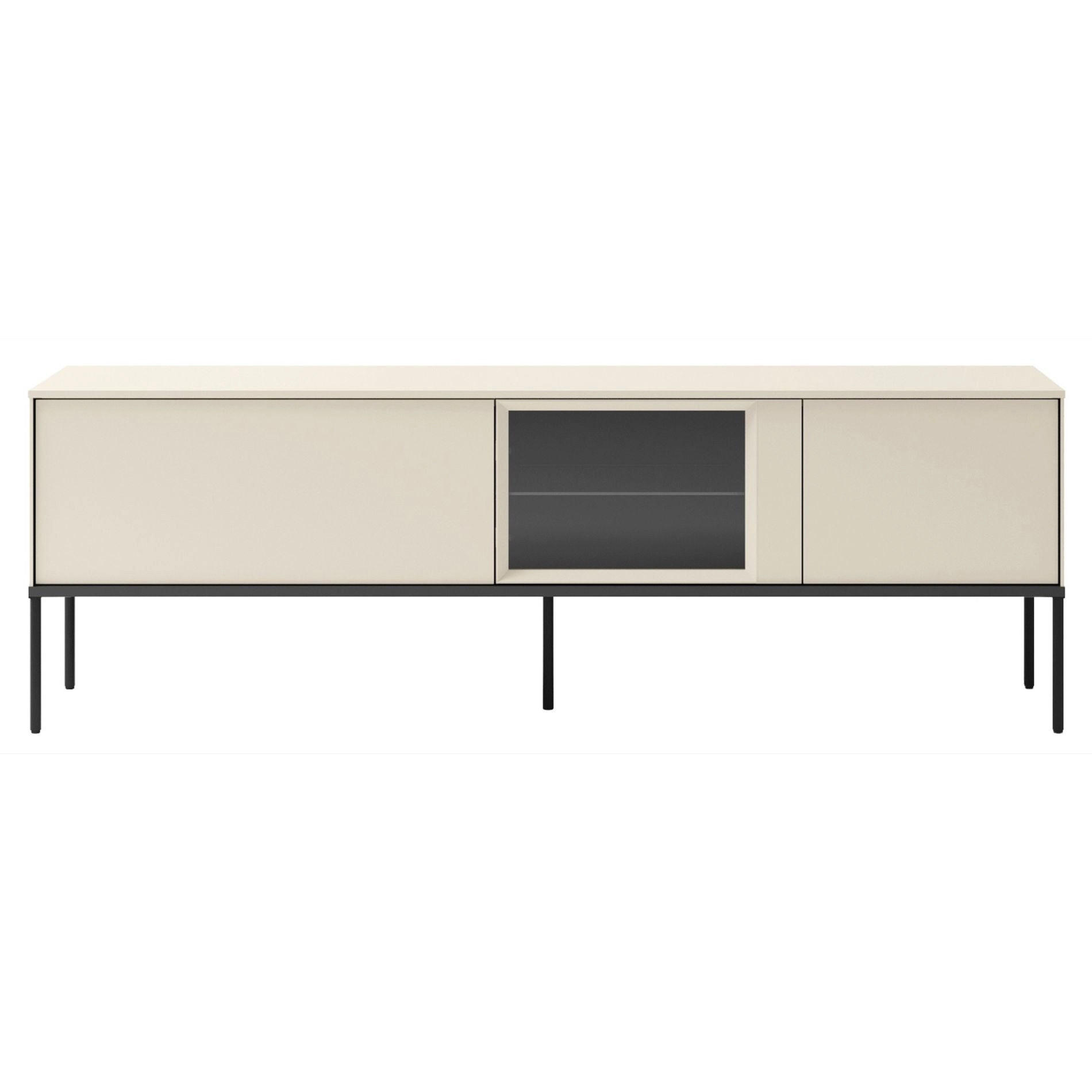 TV stolek Bellezo s osvětlenou prosklenou vitrínou Krémová 166/55/41 cm - černá/krémová, kompozitní dřevo (166/55/41cm) - Selsey