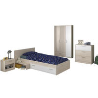 JUGENDZIMMER Set 4-tlg Kleiderschrank Kommode Bett 90 x 200 cm - Silberfarben/Weiß, Holz/Holzwerkstoff (90/179/200cm) - Parisot Meuble