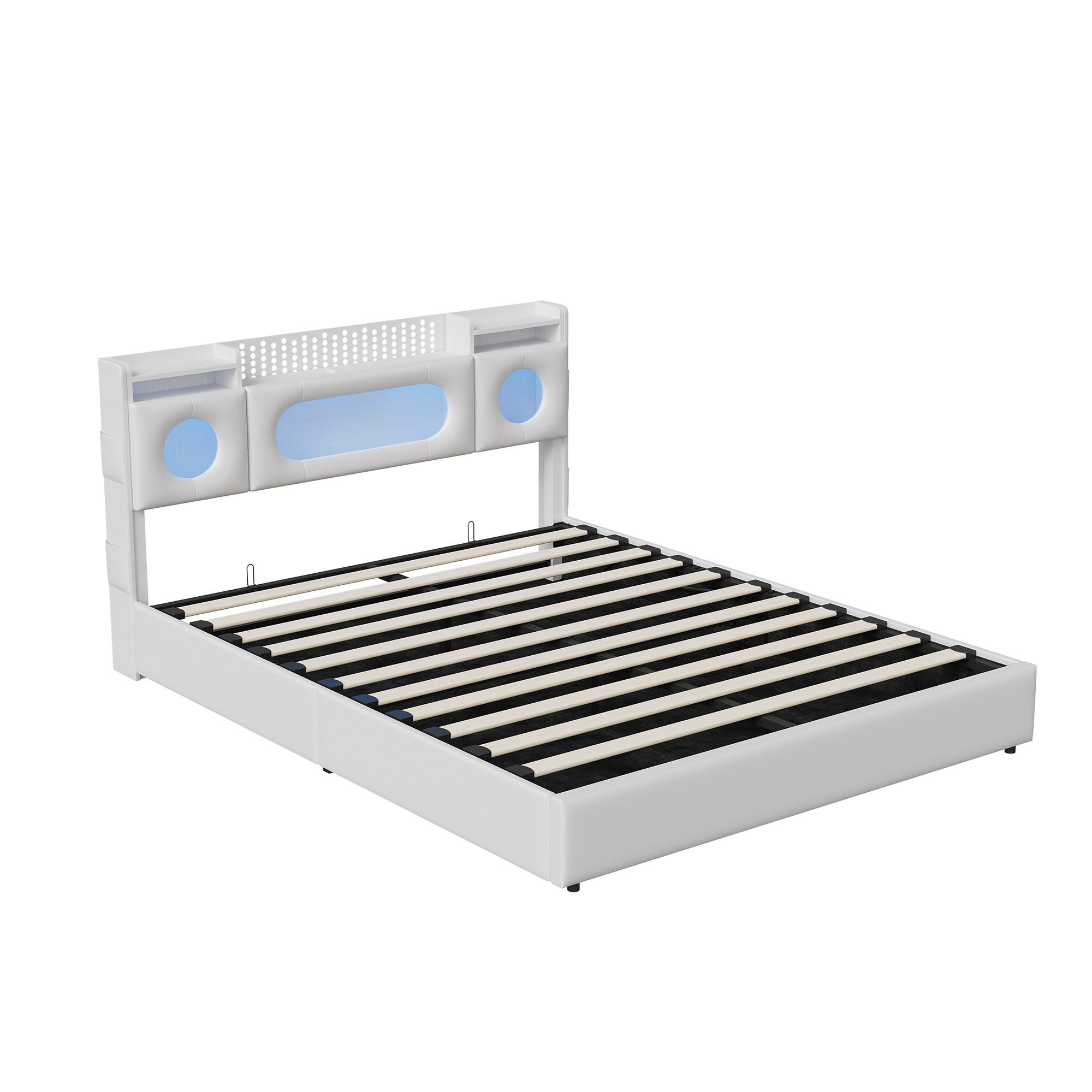 POLSTERBETT 140x200 cm Weiß mit Kopfteil Stauraum und Ladefunktion Kunstleder - Weiß, Holz/Metall (140/200cm) - PARAFTA HOME