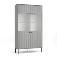 VITRINE Irelis 2T Grau 105,4/192,6/41 cm – mit geriffelten Fronten und Glastüren, mit schwarzen Beinen - Schwarz/Grau, Holzwerkstoff/Metall (105.4/192.6/41cm) - AX Living