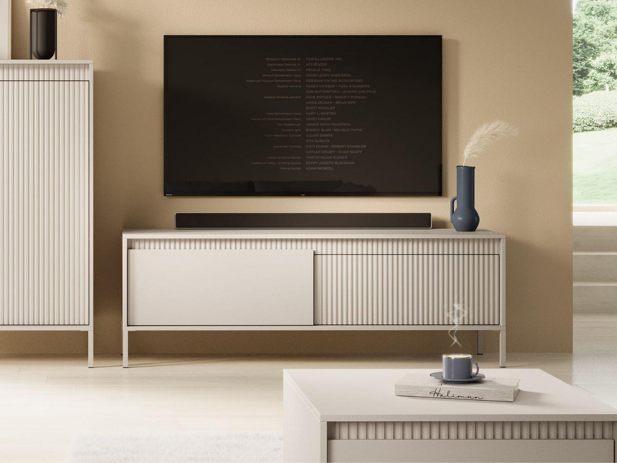 TV-SCHRANK Beige 154 cm Sorano - Beige, Naturmaterialen/Metall (154/54/40cm) - Graingold