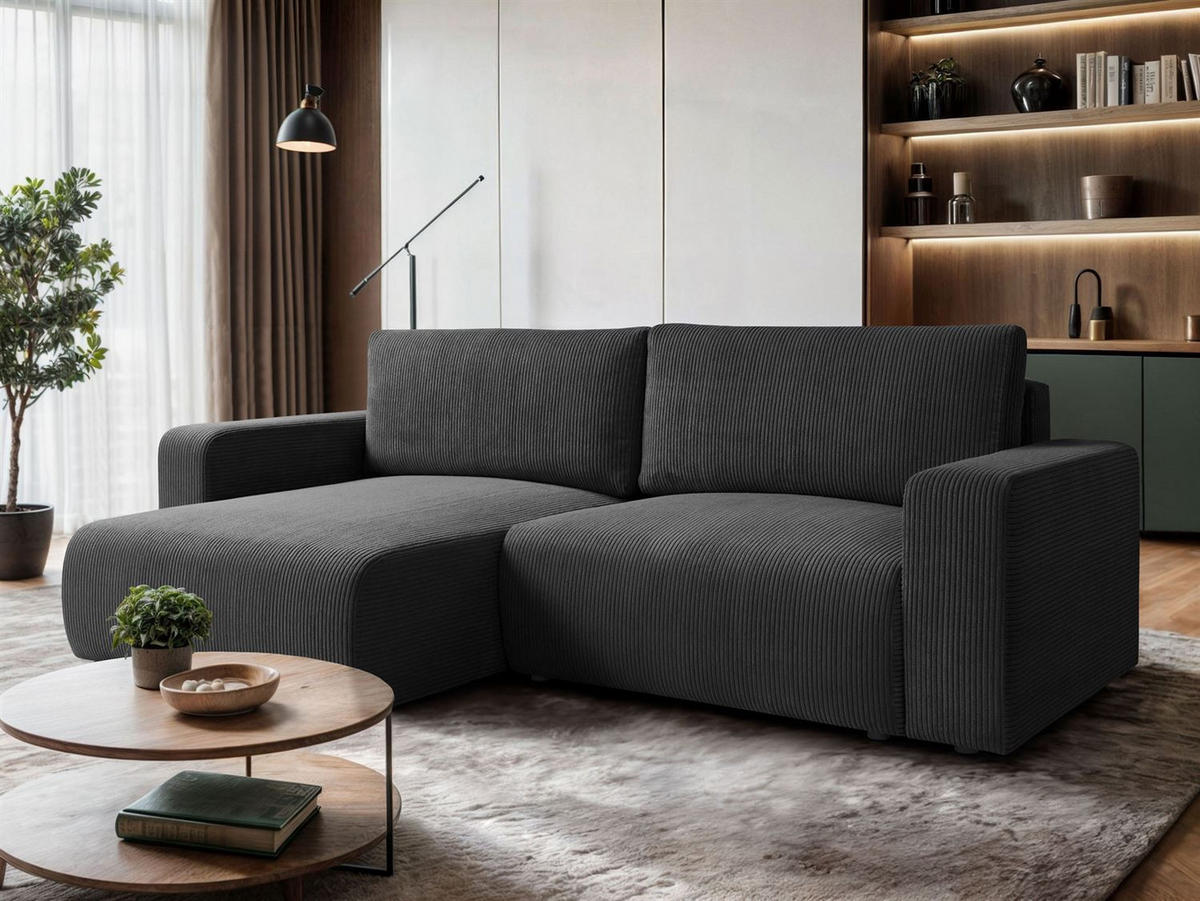 ECKSOFA OPERA L-Form mit Schlaffunktion und Bettkasten, Poso 34 - Graphitfarben, Textil (247/143cm) - Lookway