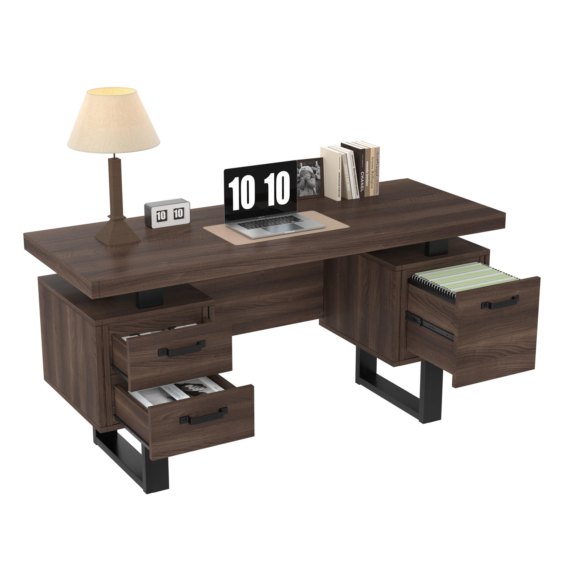 SCHREIBTISCH 135/54 cm mit 2 Schubladen und Ordnerfach in Braun - Dunkelbraun, Holzwerkstoff (135/54/76cm) - BEAOK