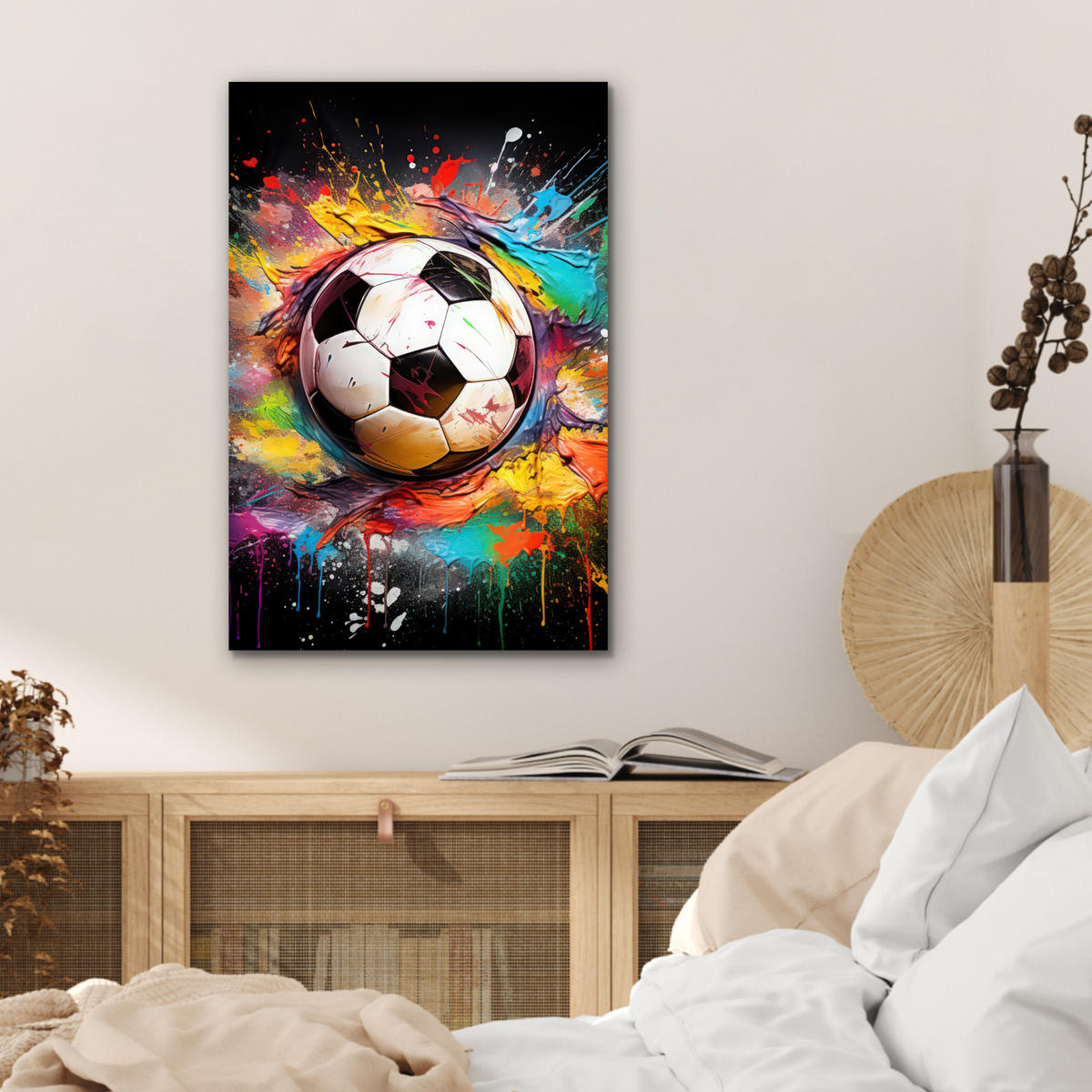 METALLBILD Fußball - Farbe - Farben - Schwarz - Weiß 40x60 cm - Weiß, Metall (40/60cm) - MuchoWow