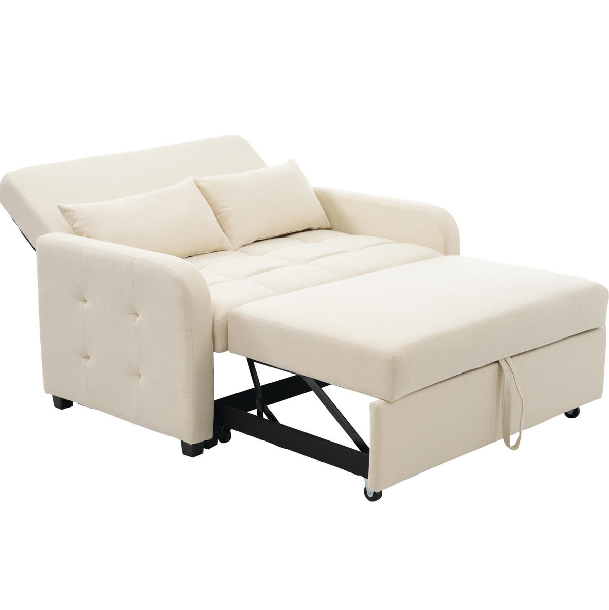 ROZKLÁDACÍ pohovka 127/75/94 cm béžová z bavlny a lnu s polohovatelným opěradlem - béžová, plast (127/94/75cm) - OKWISH