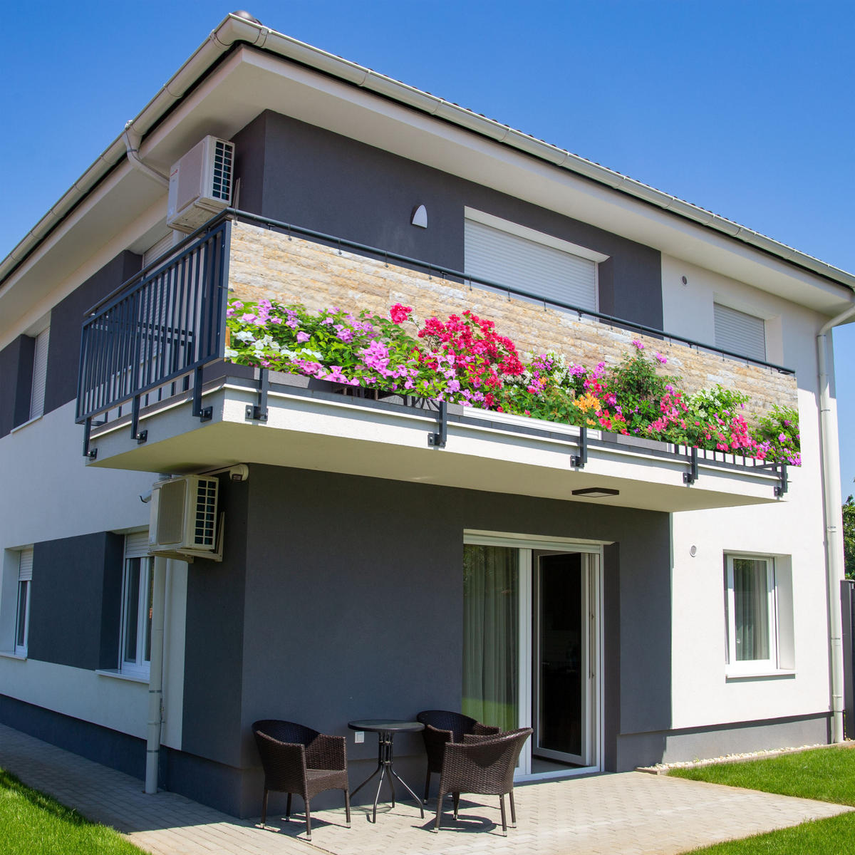 BALKON-SICHTSCHUTZ Blumen - Pflanzen - Blätter - Steine - Pink, Kunststoff (500/100cm) - MuchoWow