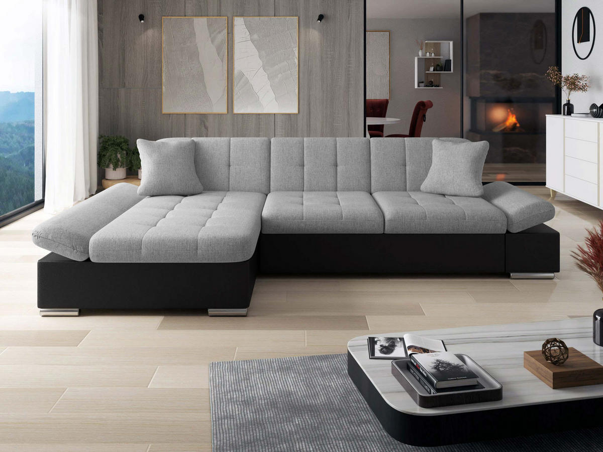 ECKSOFA Malwi, Seite: Links - Schwarz/Grau, Holz/Textil (278/161cm) - MIRJAN24