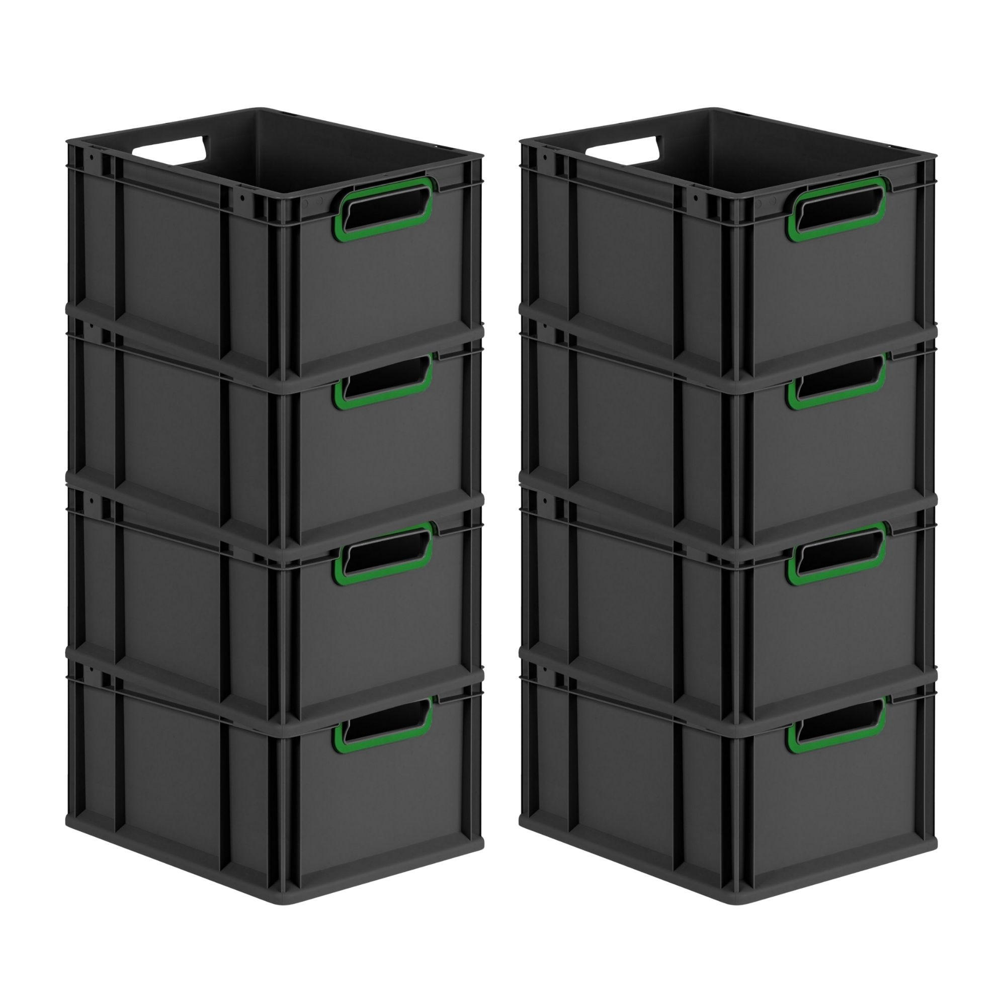 EUROBOX 8x NextGen Color 22x30x40 cm 20 Liter Griffe grün offen, Schwarz - Schwarz/Grün, Kunststoff (30/22/40cm) - PROREGAL