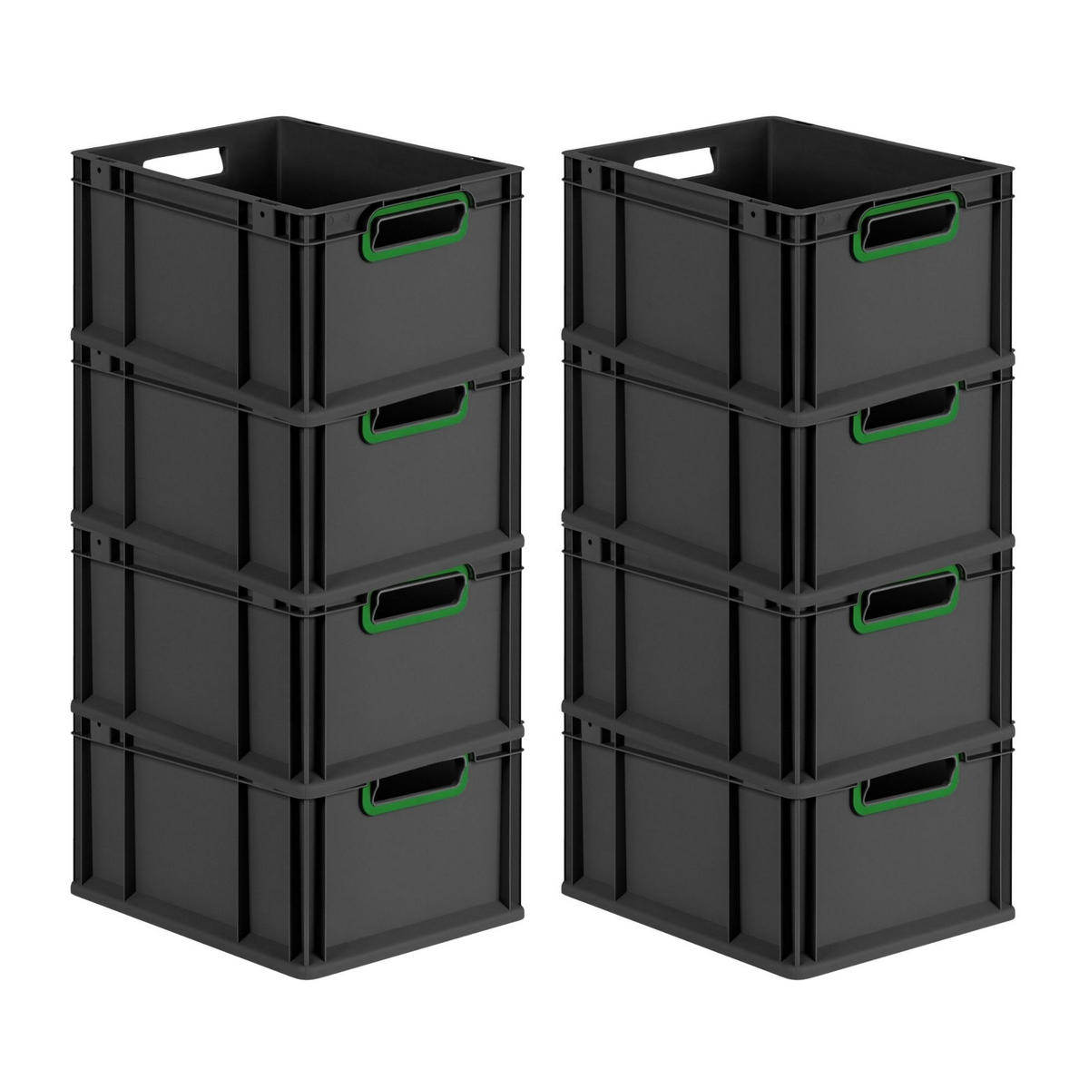 EUROBOX 8x NextGen Color 22x30x40 cm 20 Liter Griffe grün offen, Schwarz - Schwarz/Grün, Kunststoff (30/22/40cm) - PROREGAL