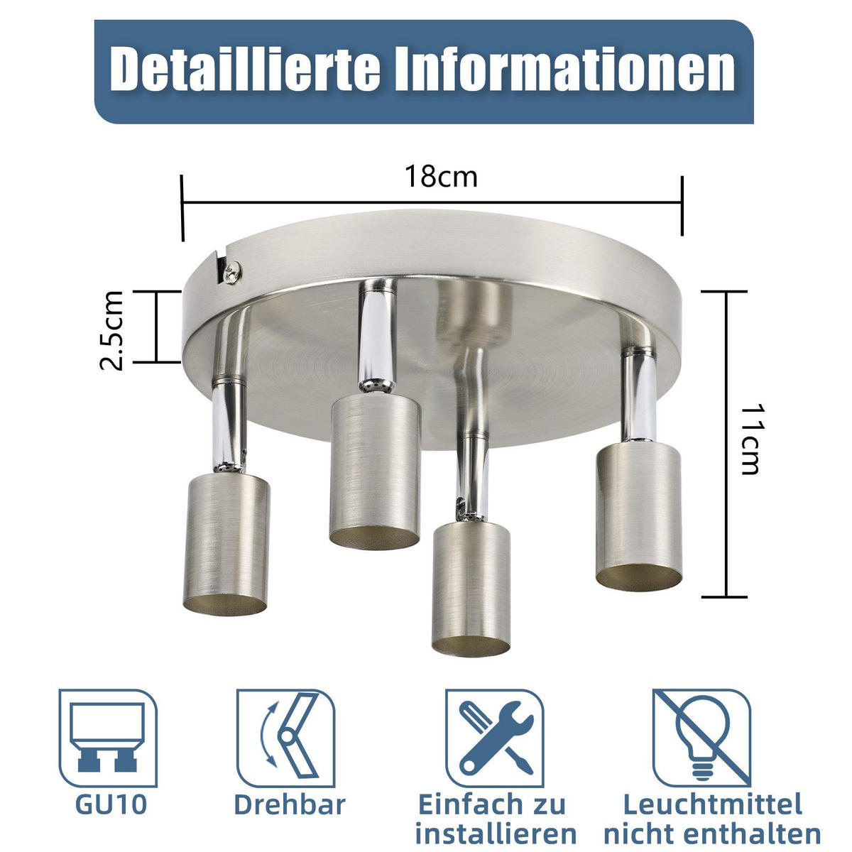 STRAHLER Birtha 4-flammig 18/18/11 cm - Silberfarben, Metall (18/18/11cm) - Nettlife