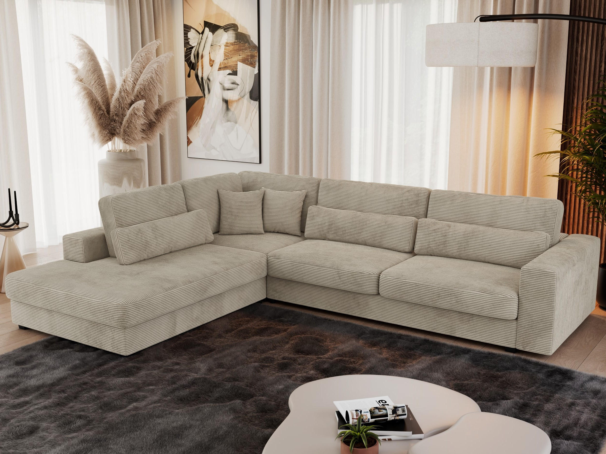 ECKSOFA Savona Hellgrau Cord - links - Hellgrau/Schwarz, Kunststoff/Textil (316/249cm) - MKS