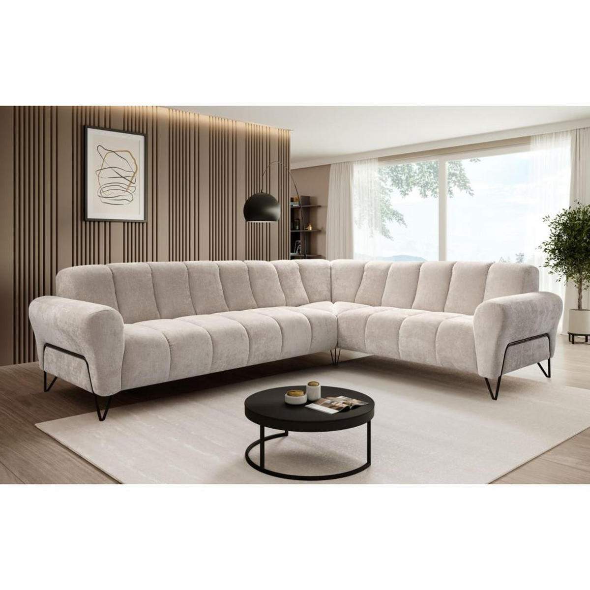ECKSOFA Volare ohne Schlaffunktion beige links - Beige/Schwarz, Textil/Metall (295/235cm) - Beautysofa