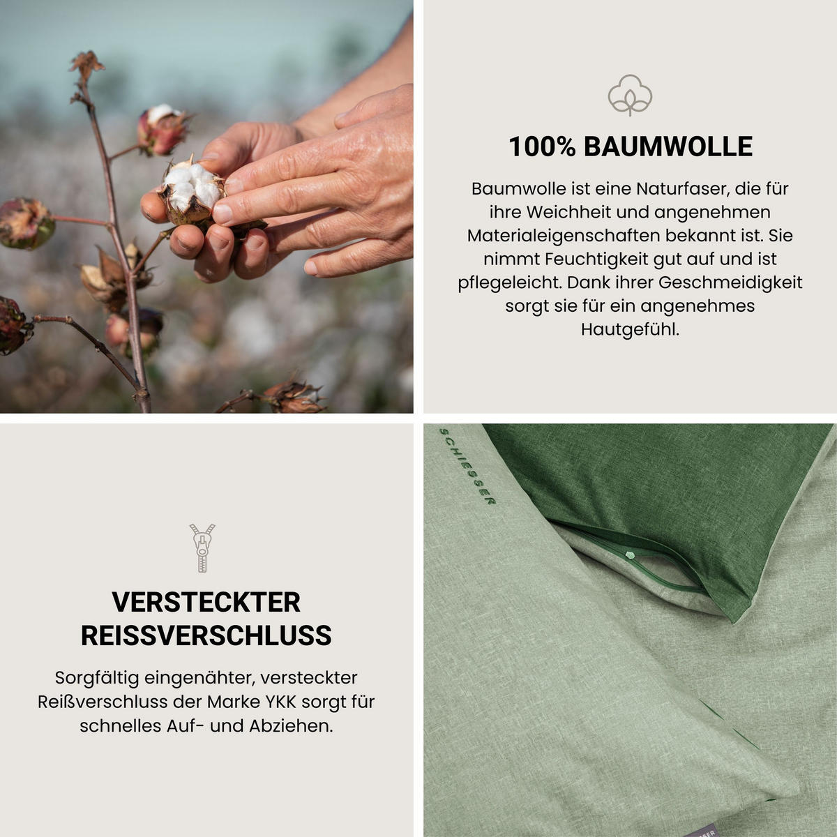 BETTWÄSCHESET Doubleface - Renforcé - 2-teilig - 135 x 200 cm - Grün - Grün, Textil (135/200cm) - SCHIESSER