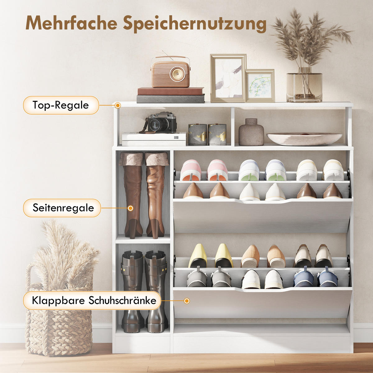 SCHUHSCHRANK Weiß 25.0/89.0/92.0 cm - Weiß, Holzwerkstoff (89/92/25cm)