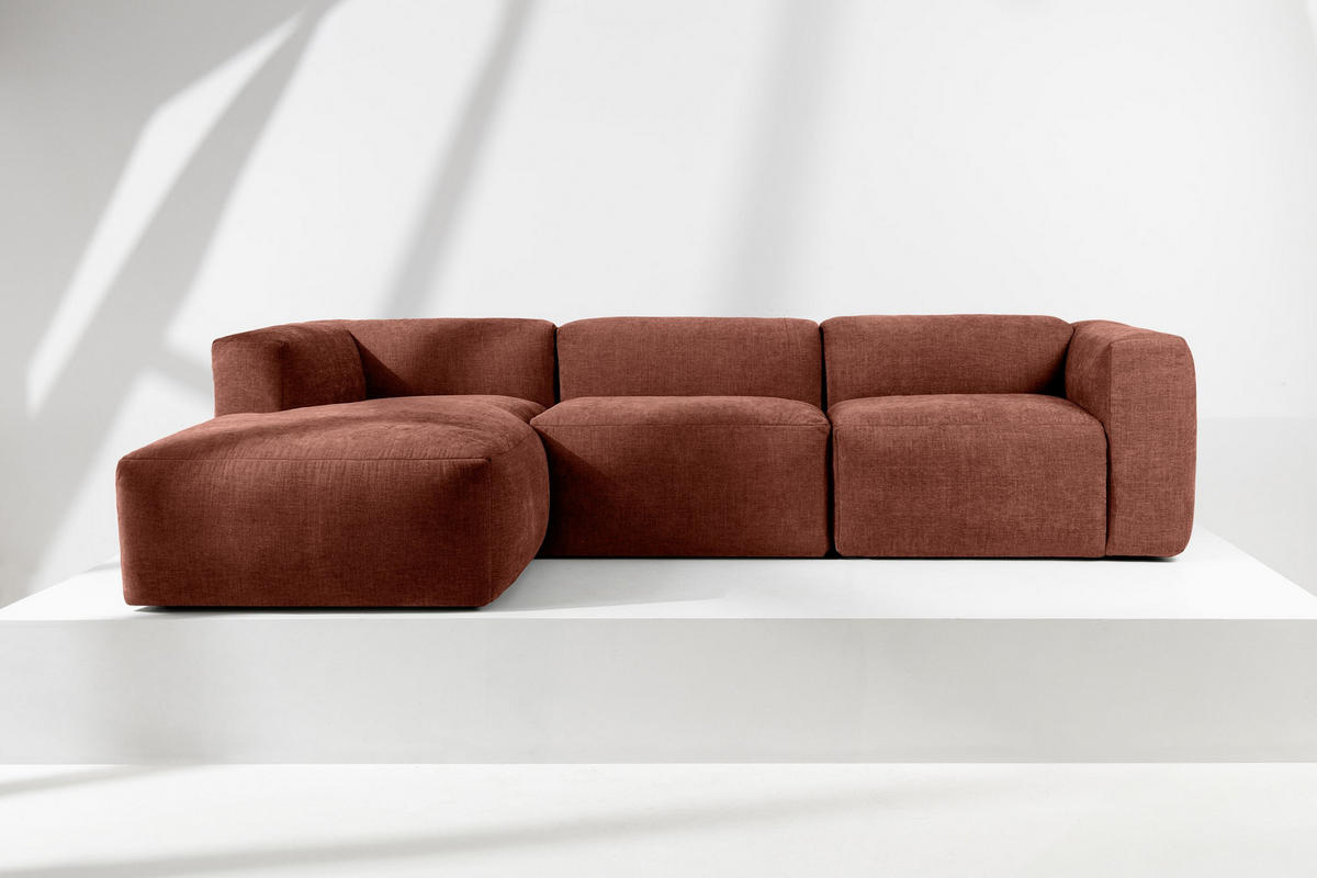 ECKMODULSOFA-LINKS BUFFO mit extrem weicher und bequemer Sitzfläche, Gewebestoff, orange - Orange, Textil (297/180cm) - KONSIMO®