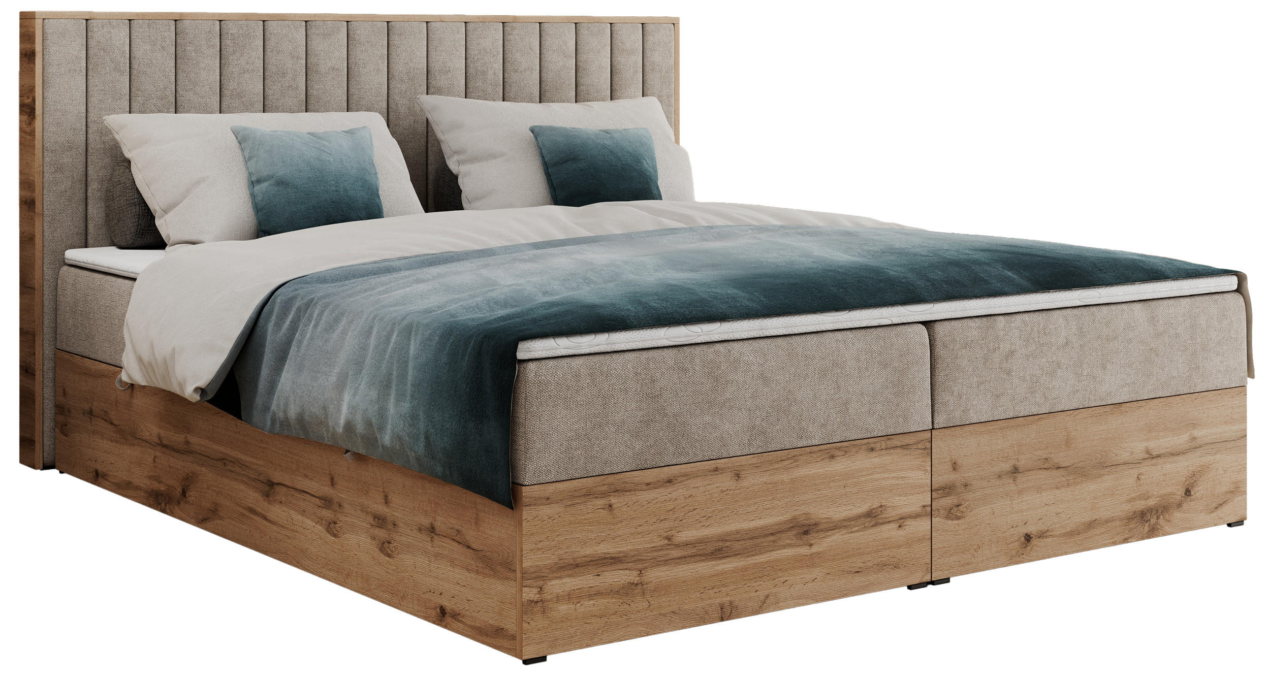 BOXBETT ALBERO 4 - 160/200 Beige Struktur - H3 - Beige, Holz/Textil (160/200cm) - MKS