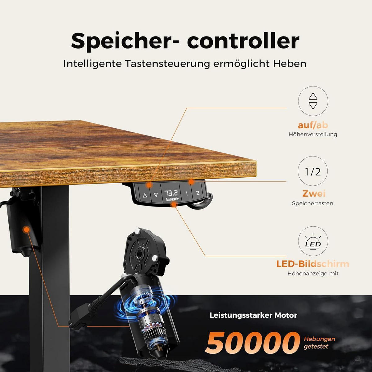 SCHREIBTISCH Höhenverstellbar Elektrisch 140 x 80 cm Braun - Braun, Holzwerkstoff (140/80/75cm)