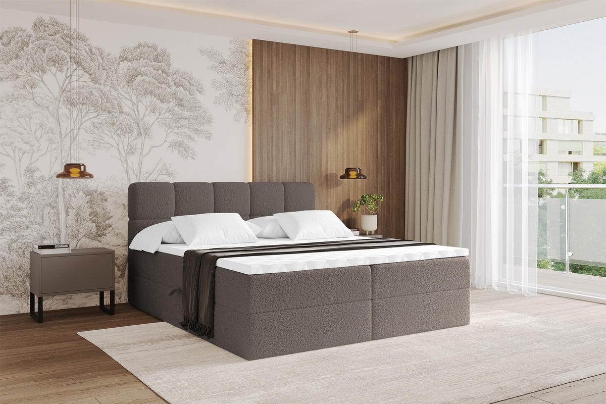 BOXBETT mit Matratze H4 - FAMA - 120x200 cm Braun Quelle - Braun, Holzwerkstoff (120/200cm) - ALTDECOR