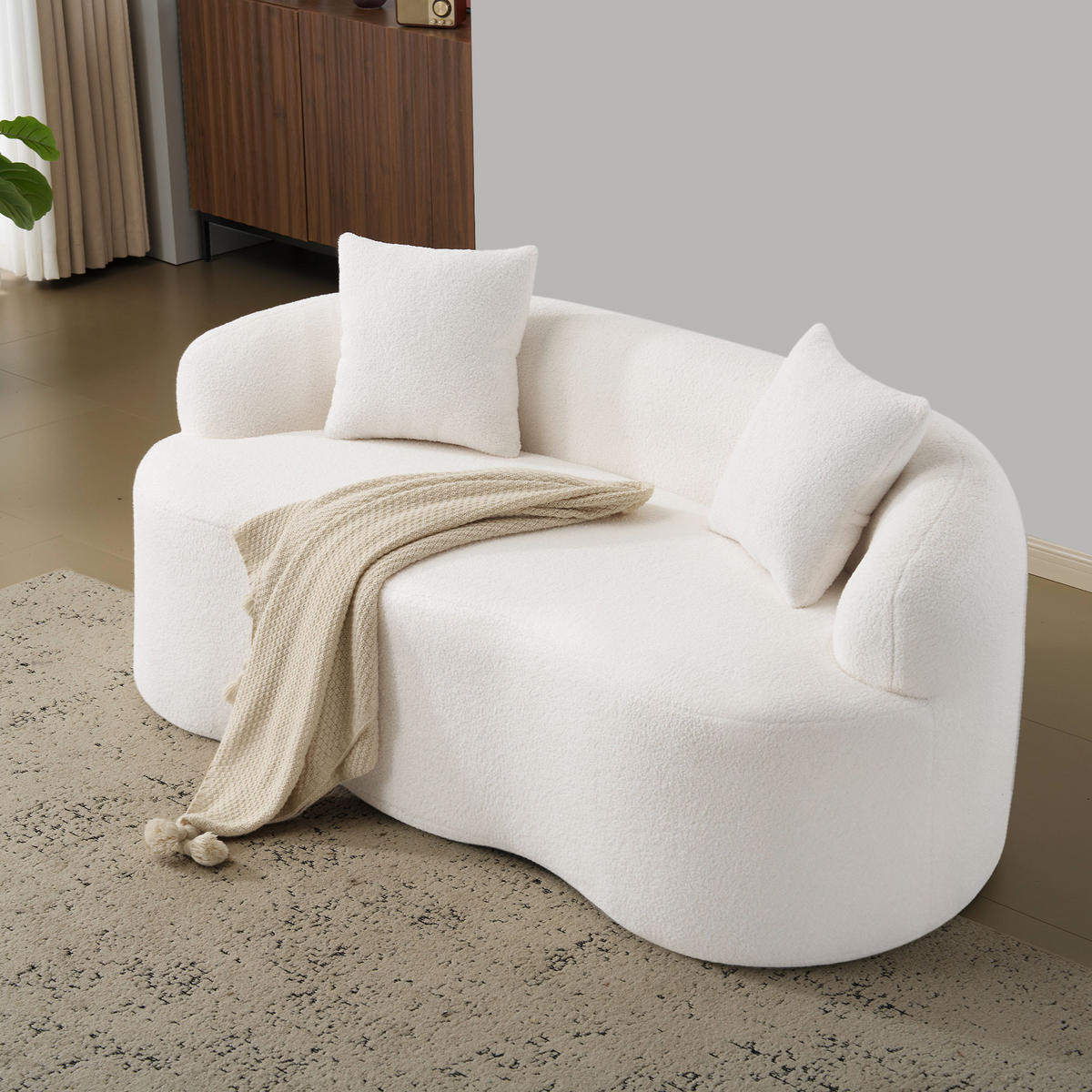 2-SITZER SOFA Polyester Weiß mit Kissen - Weiß, Holzwerkstoff/Textil (170/70/89cm) - WISHDOR