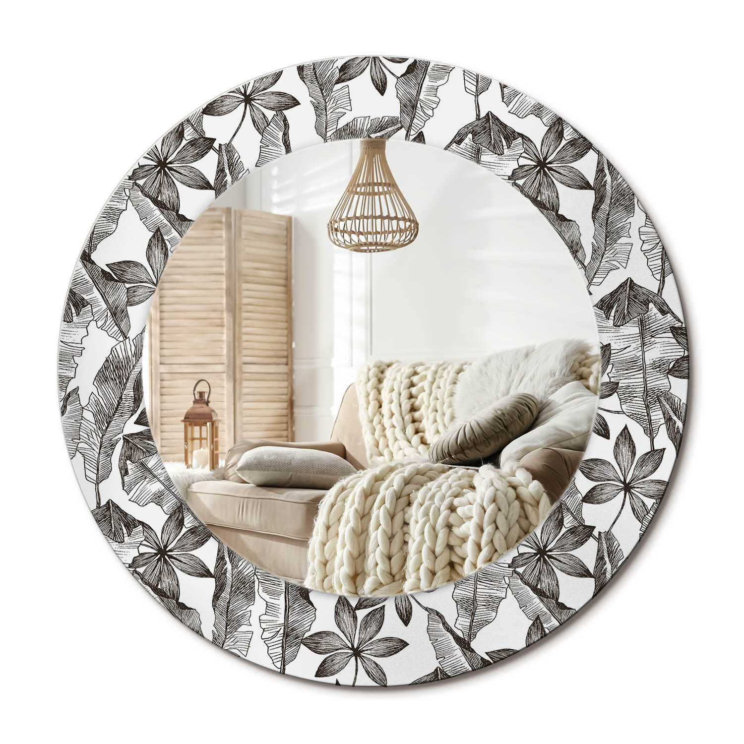 SPIEGEL Rund Ø 50 cm mit Aufdruck - Schwarz, Glas (50/50/0.4cm) - Wallfluent